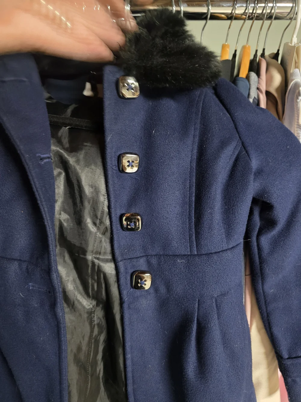 Girls' Size 6 Navy Jessica Simpson Coat with Faux Fur Collar